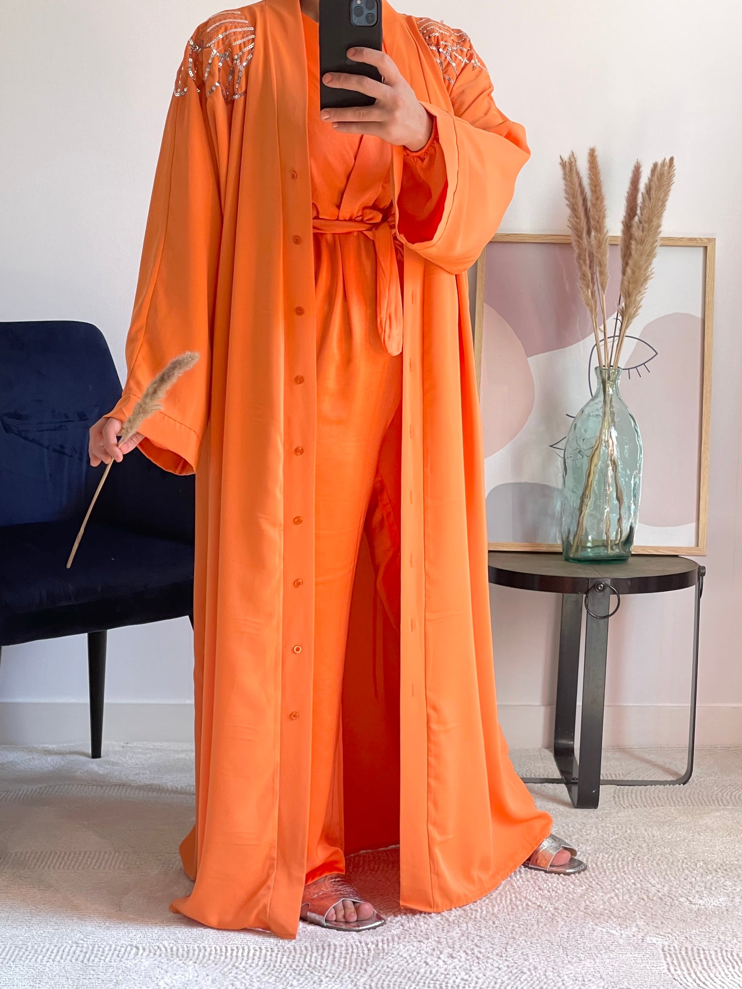 Abaya Kimono Wiham détails sequins .