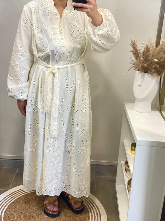 Robe longue broderie anglaise – Blanc cassé
