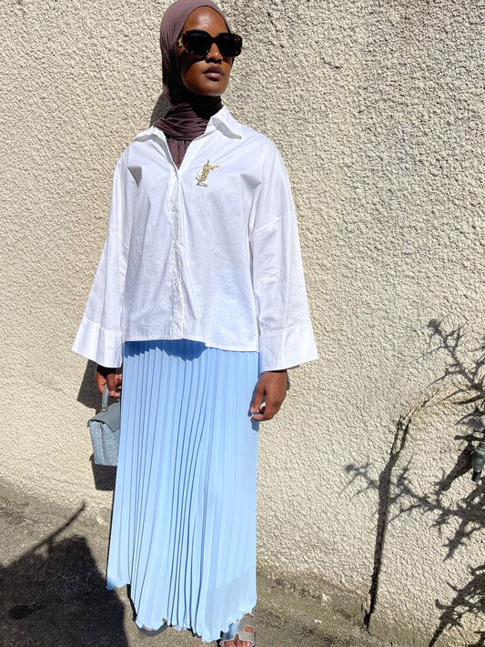 Jupe Plissée Bleu Ciel – Coupe Fluide & Chic