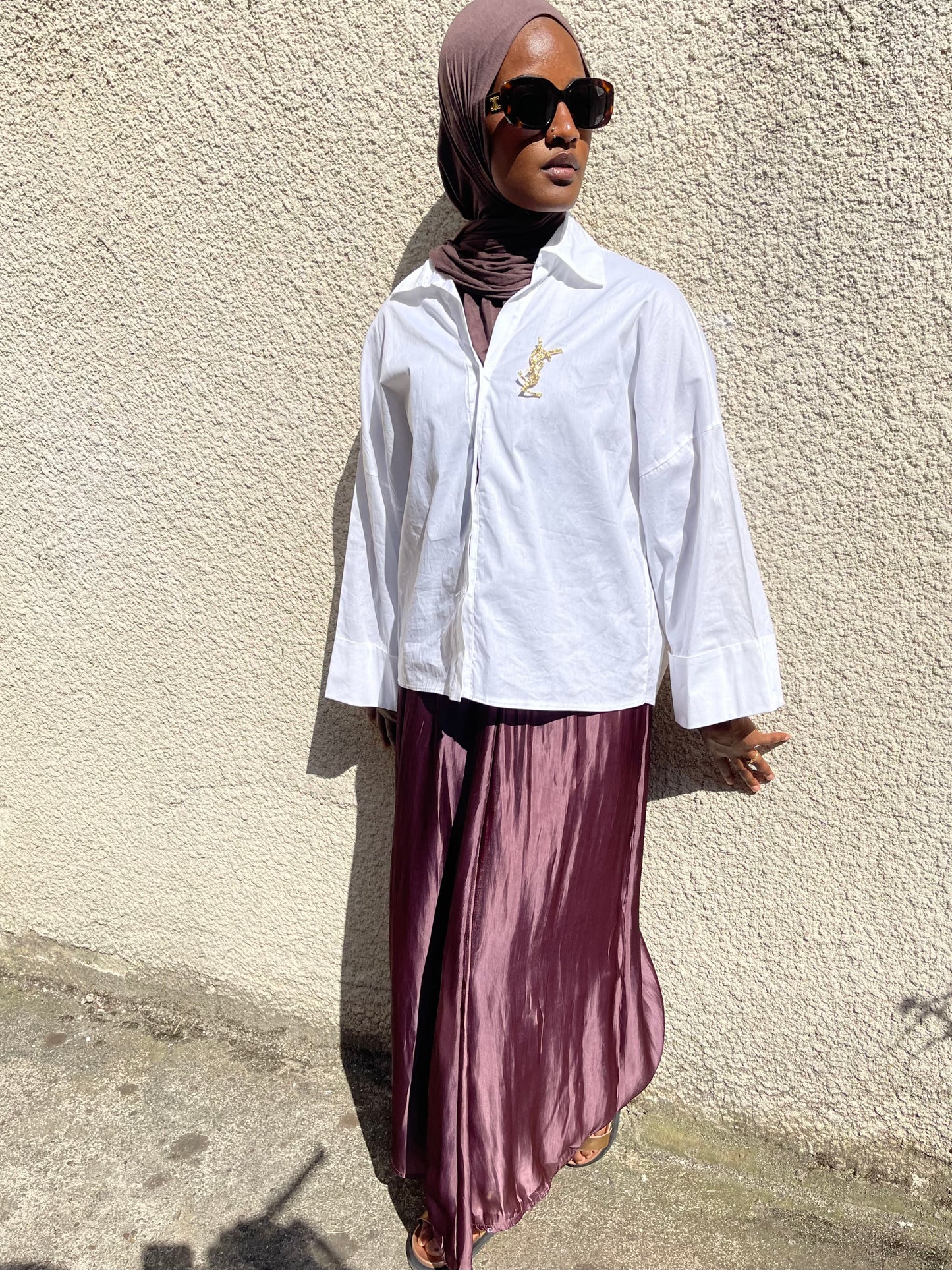 Jupe satinée fluide – Coloris prune
