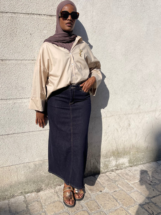 Jupe Longue en Jean Brut – Coupe Droite & Intemporelle