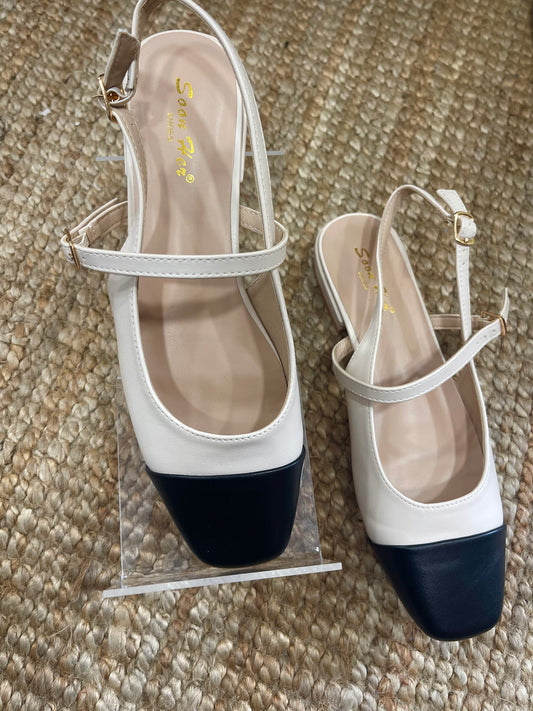 Ballerines Carrées à Bride – Bicolore Noir & Beige
