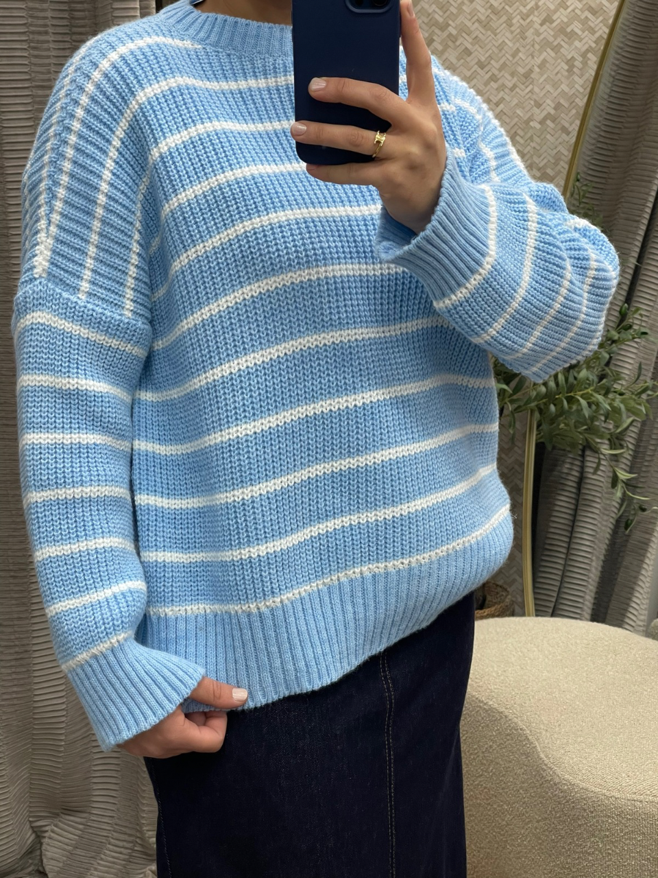 Pull en maille rayé bleu