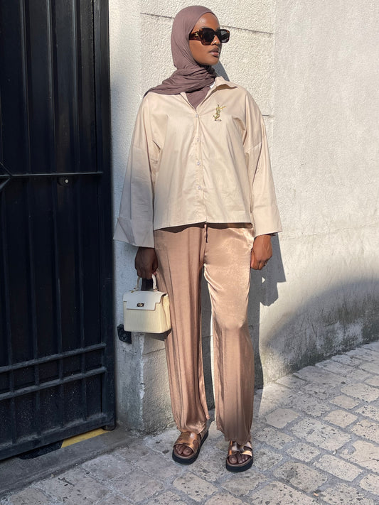 Pantalon satin fluide – Beige doré