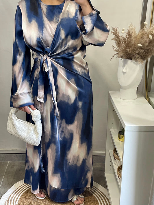 Robe Satinée Aquarelle Bleu