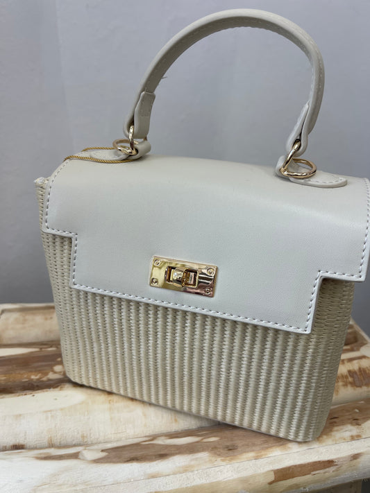 Sac à main tressé Beige  – effet rotin