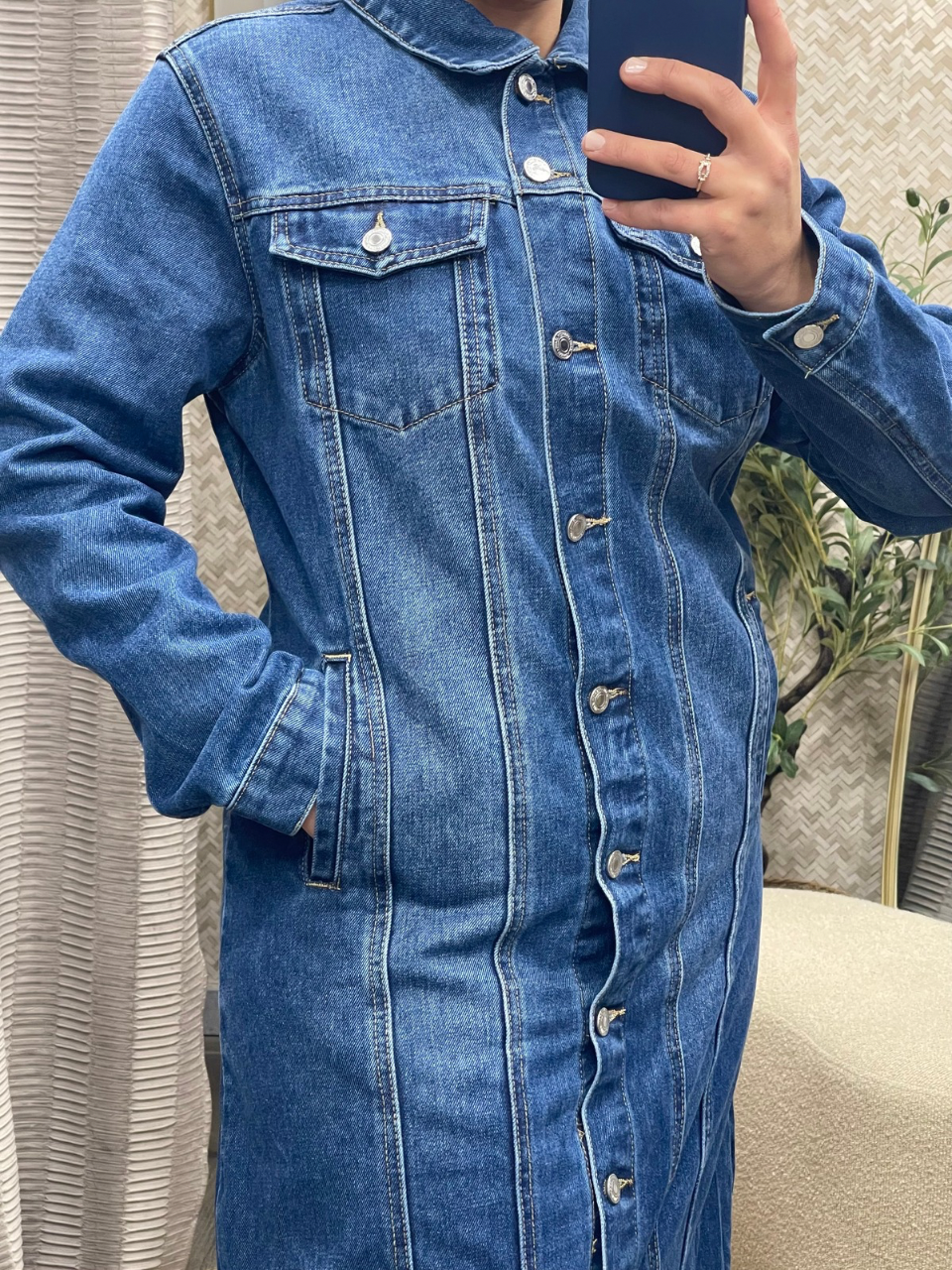 Robe Longue en Jean à Boutons avec Surpiqûres Manal