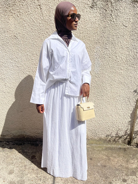 Jupe longue en gaze de coton – Blanc