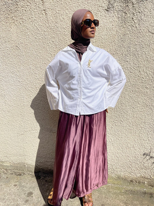 Jupe satinée fluide – Coloris prune