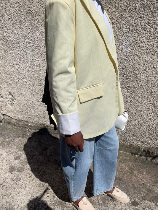 Blazer effet lin rayé jaune pâle
