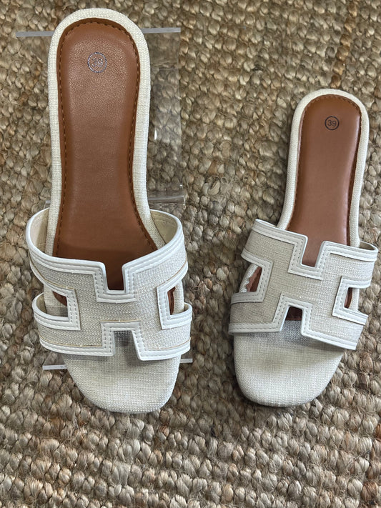Sandales H – Beige & Blanc