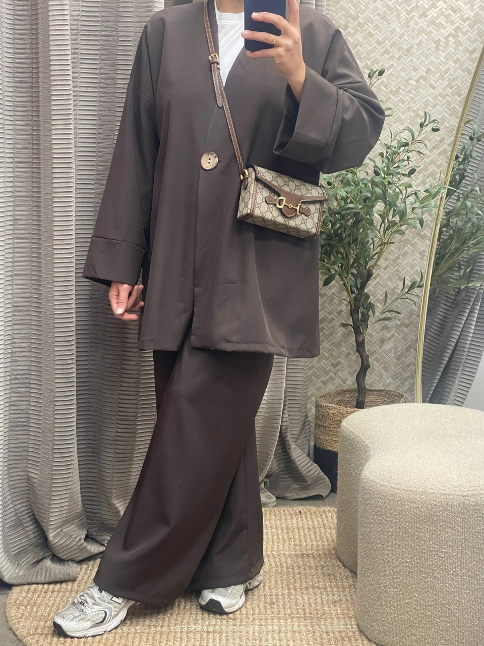 Ensemble 2 Pièces Veste Col V et Pantalon en Crêpe