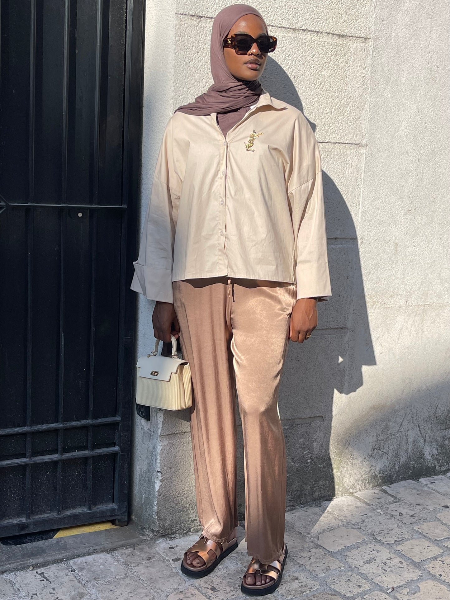 Pantalon satin fluide – Beige doré