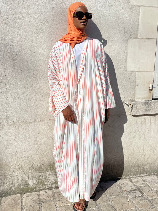 Kimono fluide rayé – Blanc & Orange