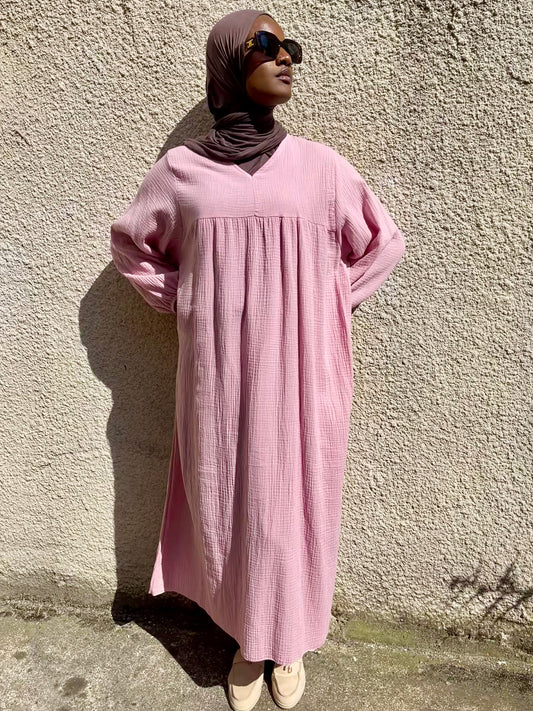 Robe longue en gaze de coton – Rose poudré