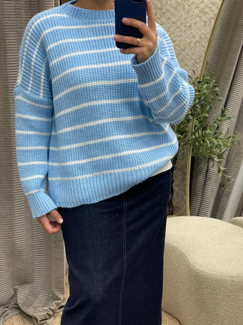 Pull en maille rayé bleu