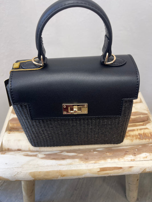 Sac à main tressé Noir – effet rotin