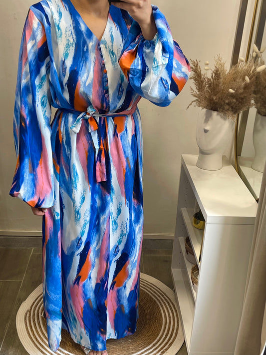 Robe fluide imprimée – manches élastiquées