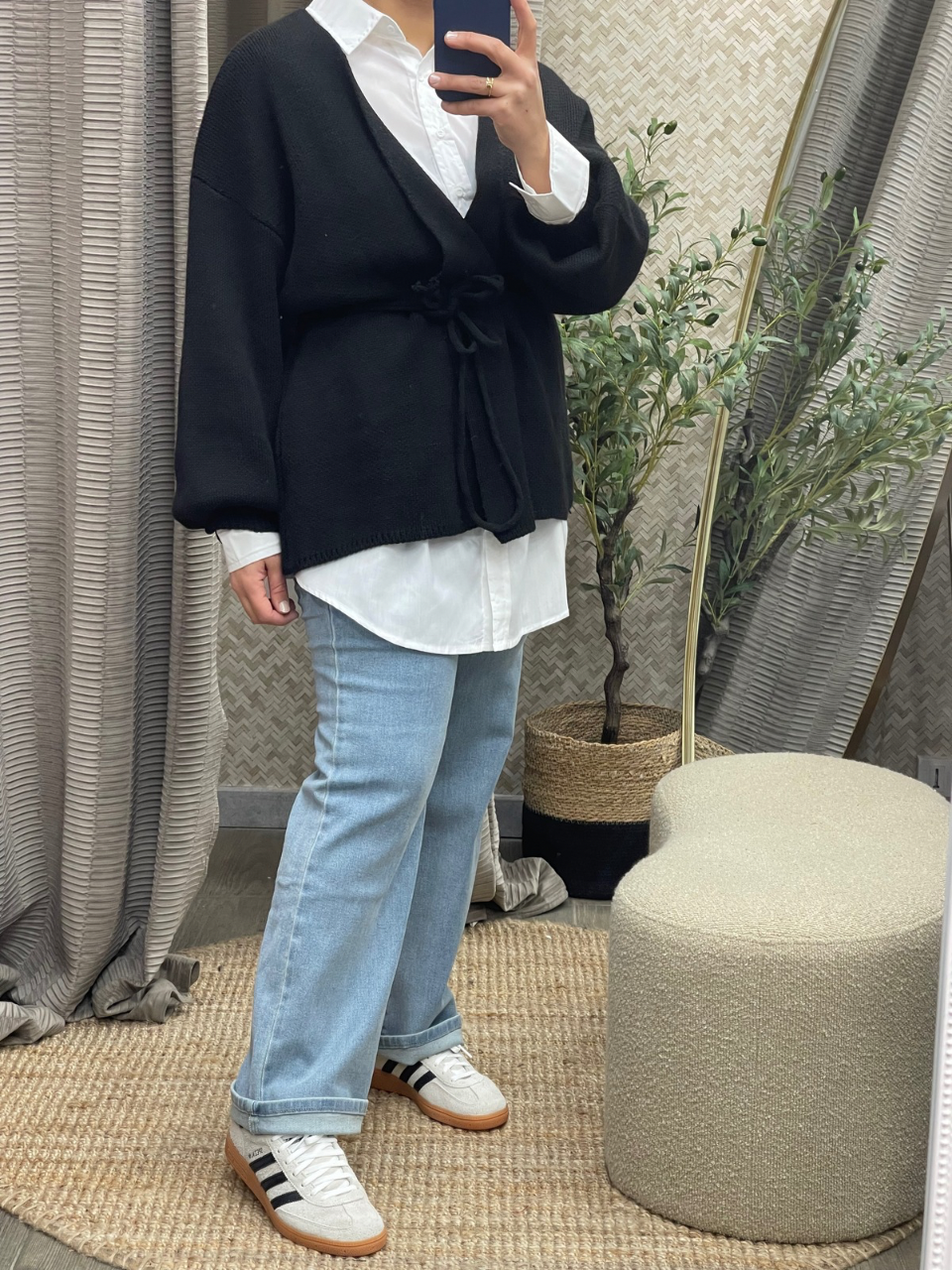 Gilet Oversize Style Kimono avec Passants et Ceinture à Nouer