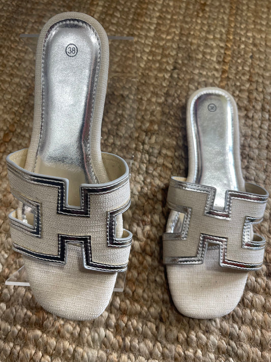 Sandales H – Beige & Silver